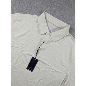 MICHEL ROUEN Mens Size Small Cream Stripe Performance Polo Shirt